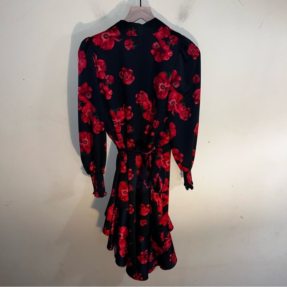 RACHEL PARCELL Wrap Satin Ted Poppy Print Asymmetrical Dress XS - Picture 9 of 9
